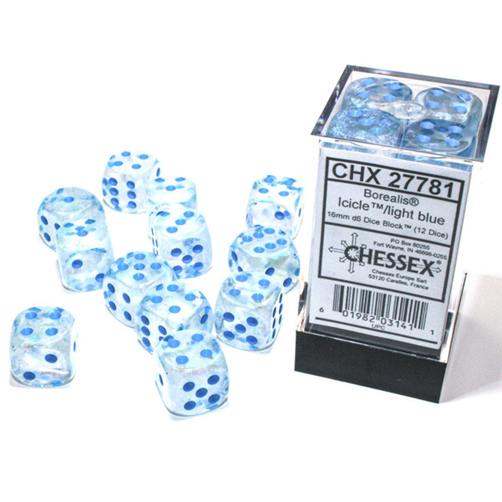 Borealis Chessex 16 mm D6 Bloc de dés lumineux