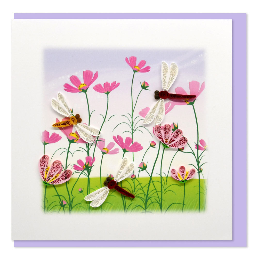 Quilled Field of Poppies & Dragonflies Greeting Card