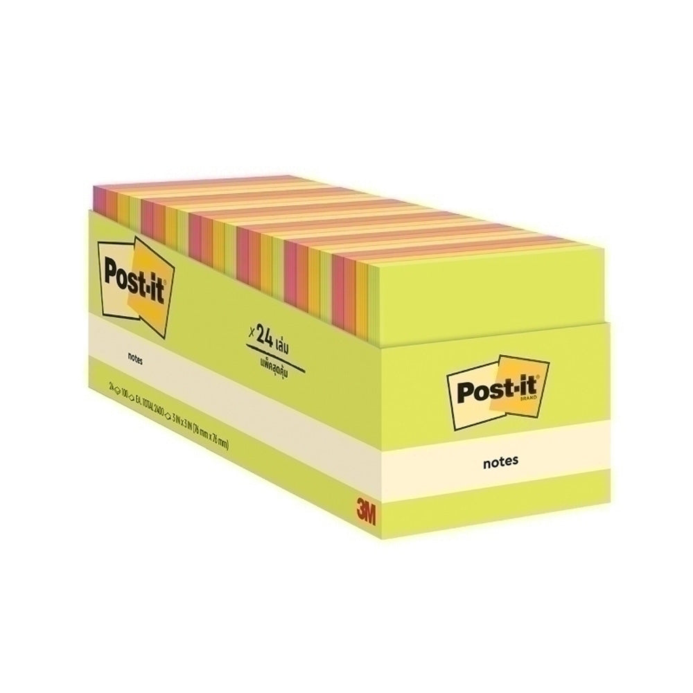 Post-It 654-24ASST Super Stick Notes 24pk (76x76mm)