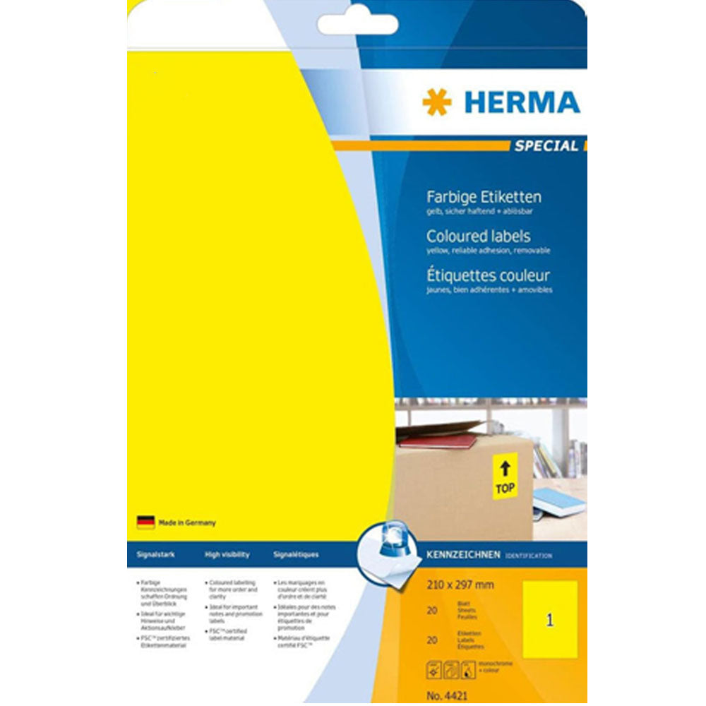 Herma Removable Colored Labels A4 20pc（210x297mm）