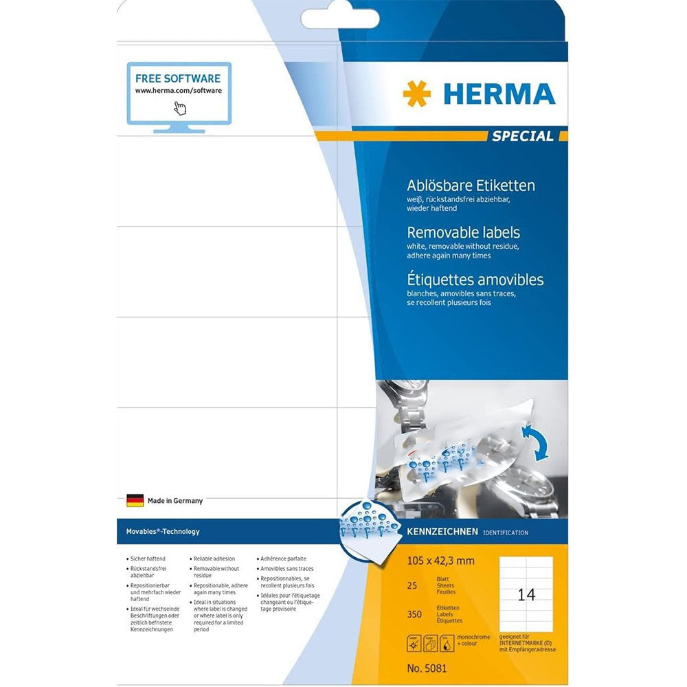 Herma Removable Labels A4 105mm 25pc (White)