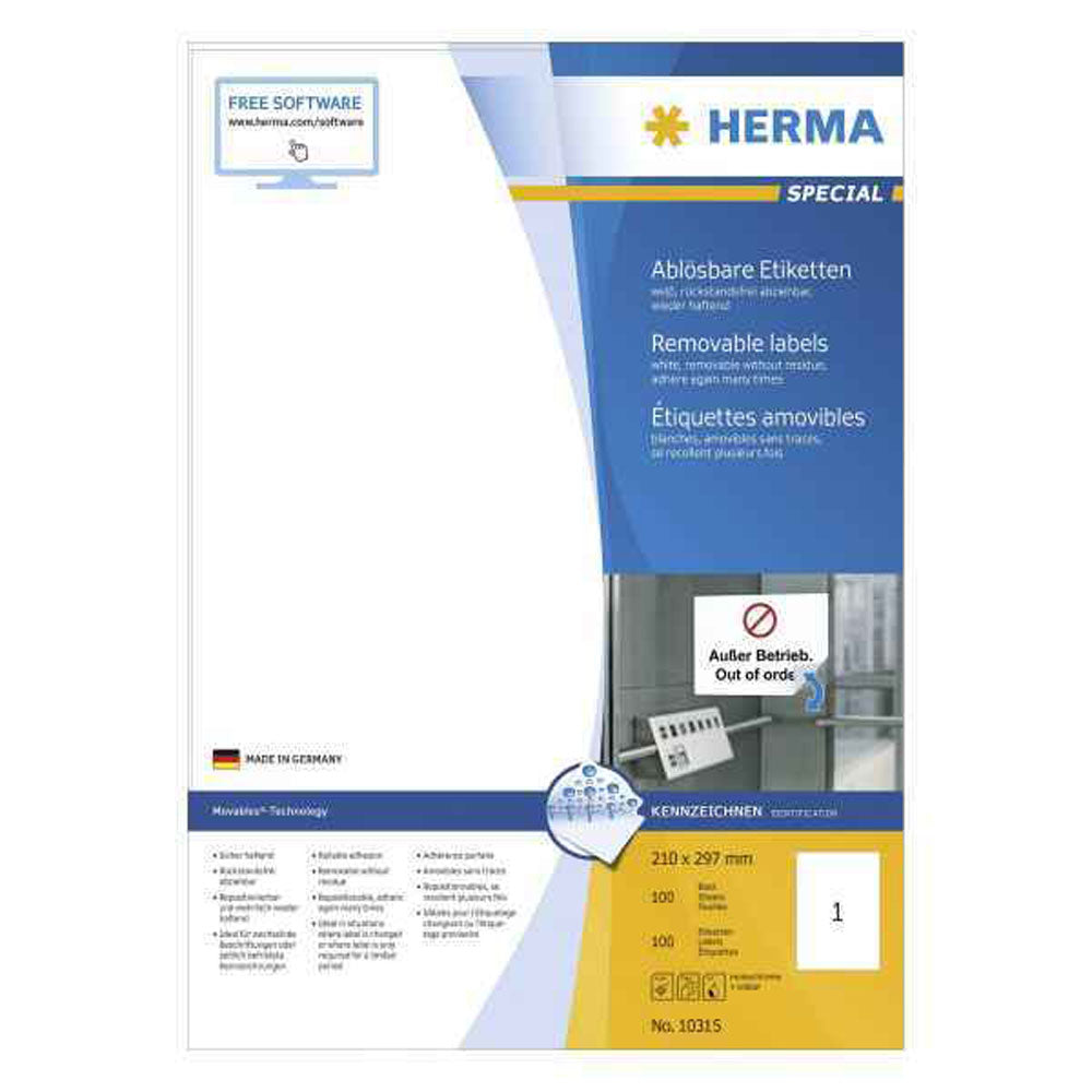 Herma avtagbara etiketter A4 100 st (vit)