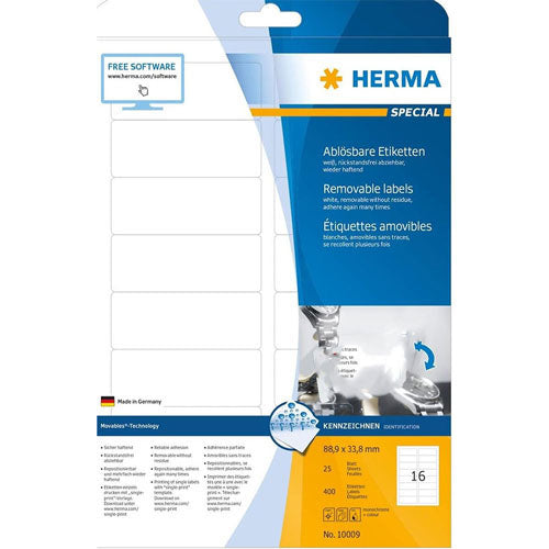 Herma Removable Labels A4 88.9mm 25pc (White)