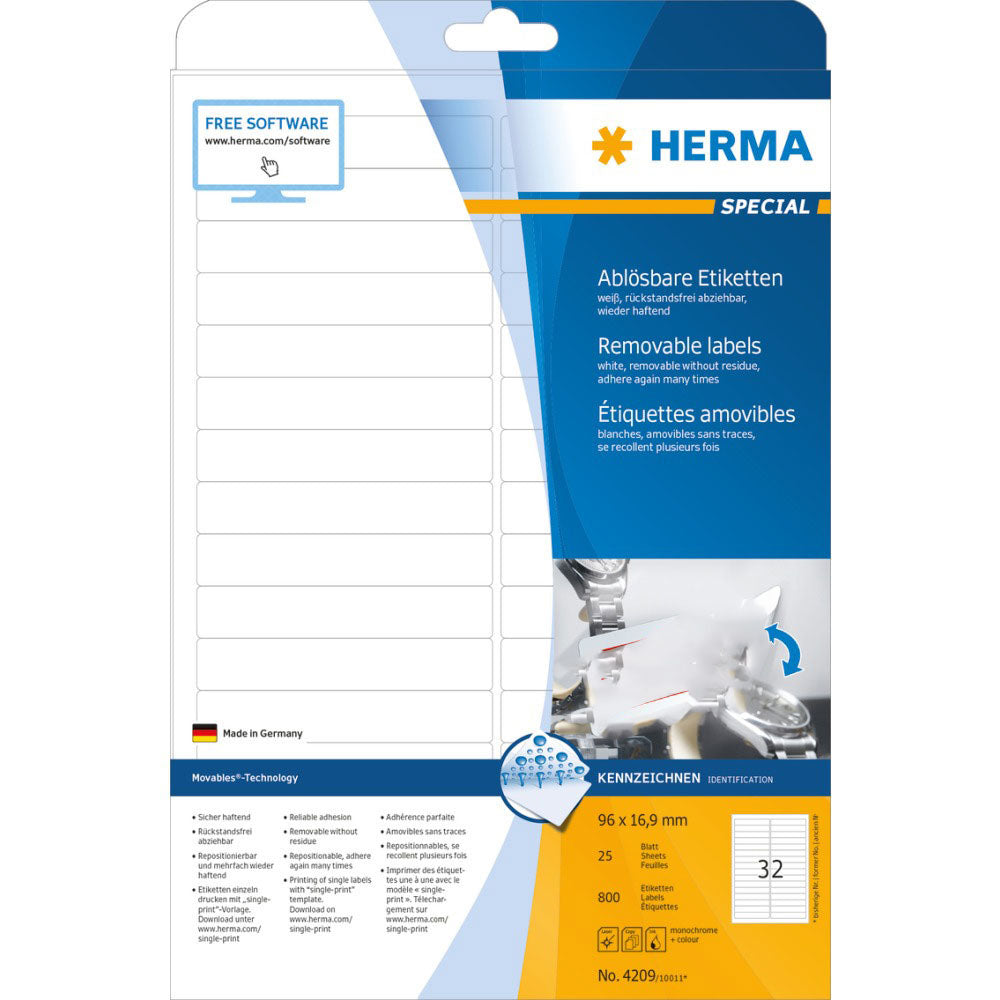 Herma Removable Labels A4 96mm 25pc（白）