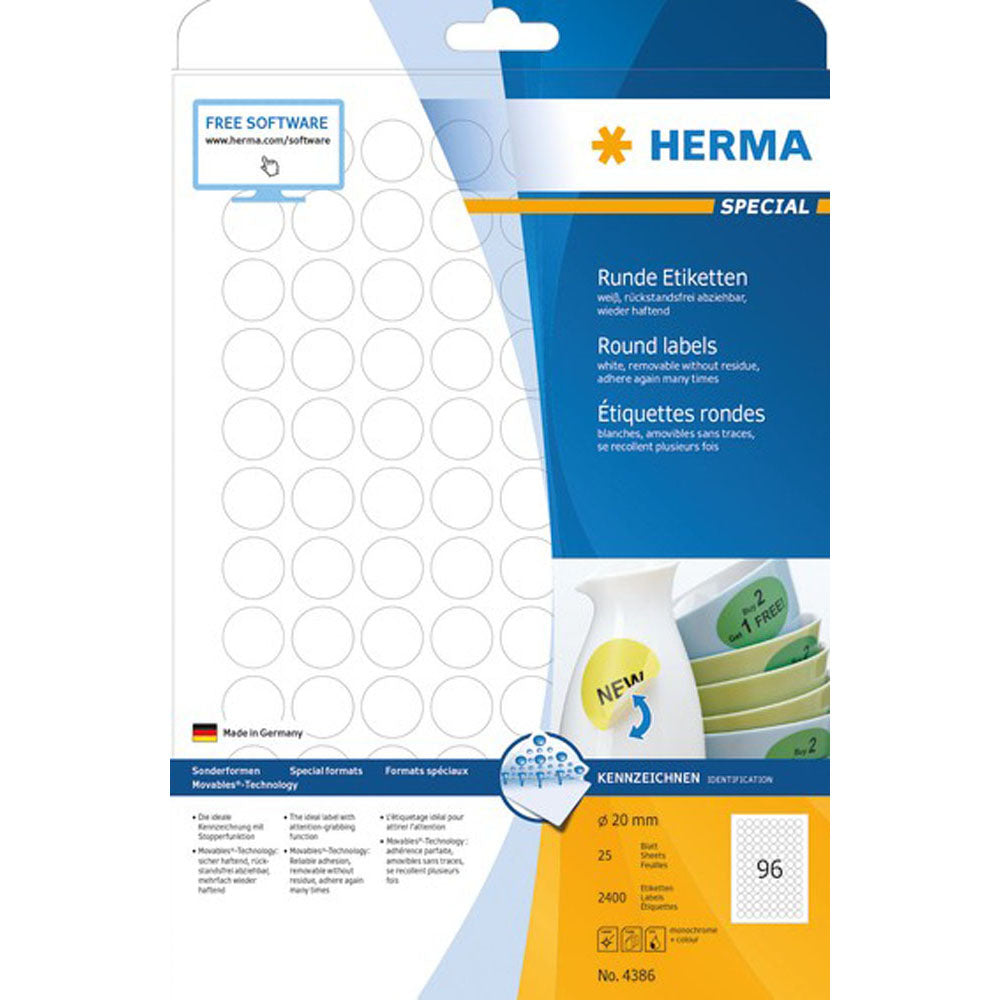 Herma Round avtagbara etiketter 25 st (vit)