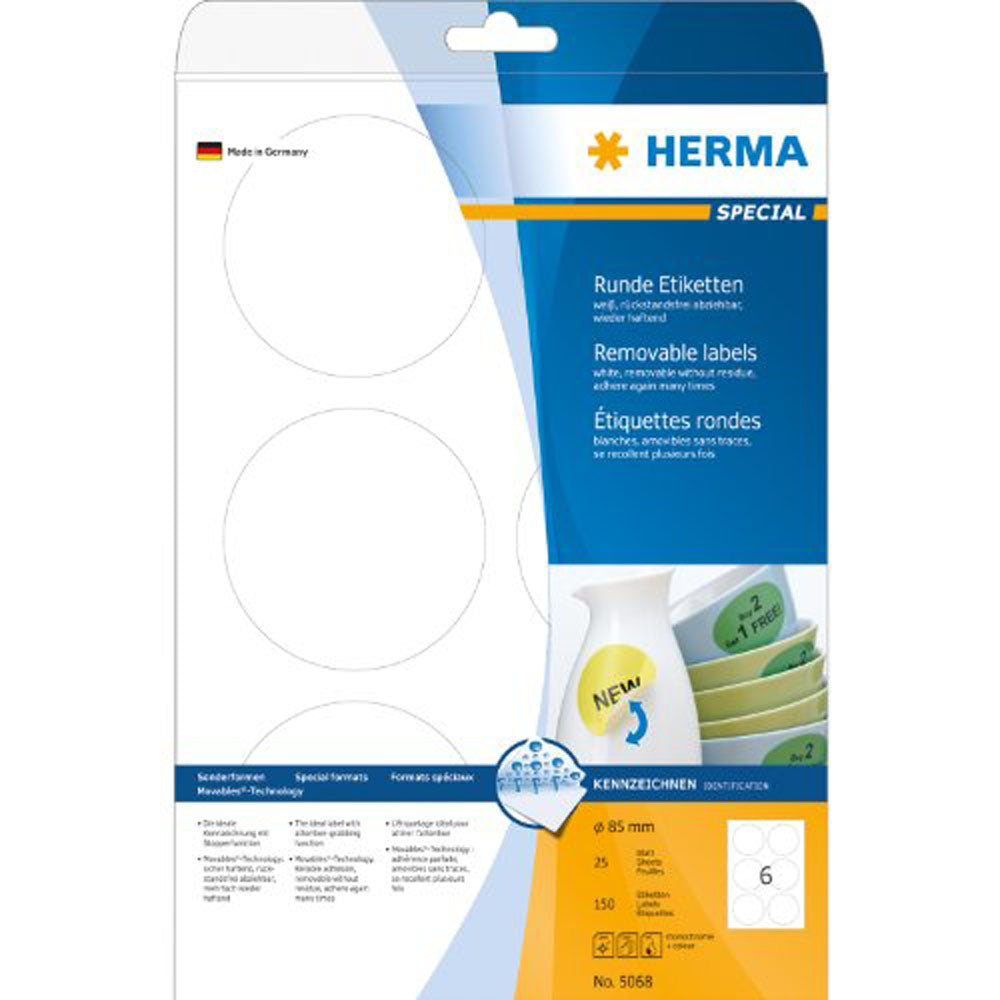 Herma Round aftagelige etiketter 25pc (hvid)