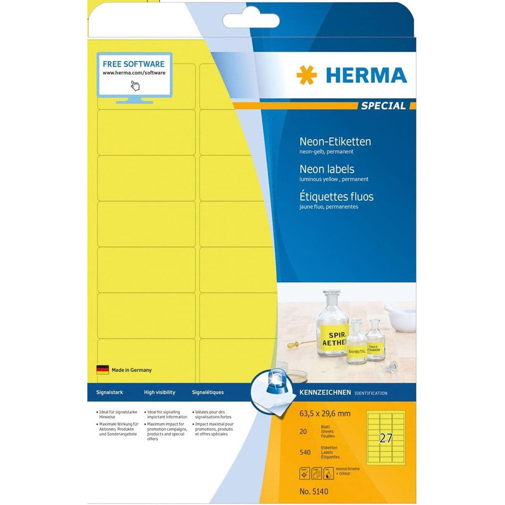 Herma lysande neonetiketter A4 20 st (63,5x29,6 mm)