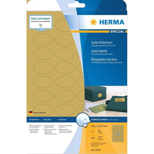 Herma Glossy Foil Oval Labels A4 25pc (Gold)