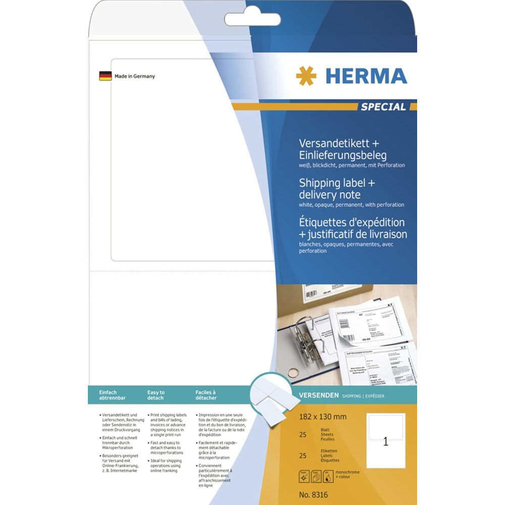 Herma Shipping Label w/ Delivery Note A4 25pc (182x130mm)