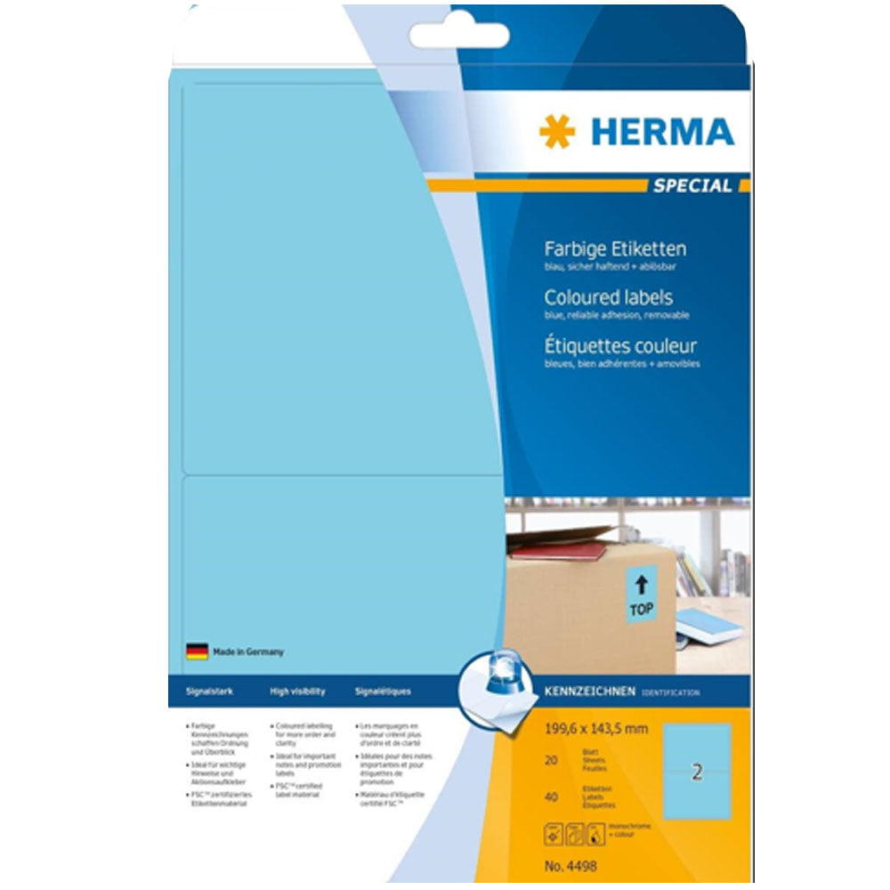 Herma avtagbar färgade etiketter A4 20 st (199.6x143.5mm)