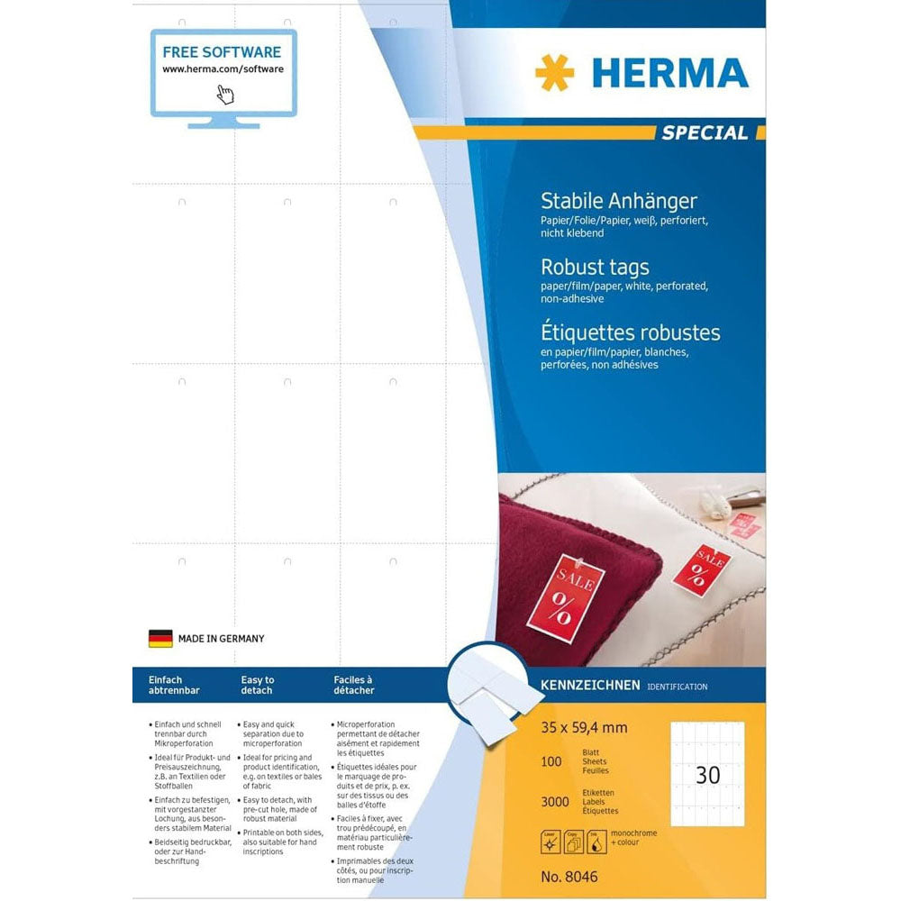 HERMA ROBUST PERFORATEDE TAGS A4 100PC