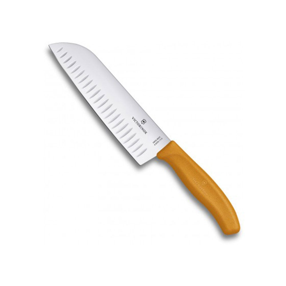 Klassisk riflet bredt blad Santoku kniv blister 17 cm