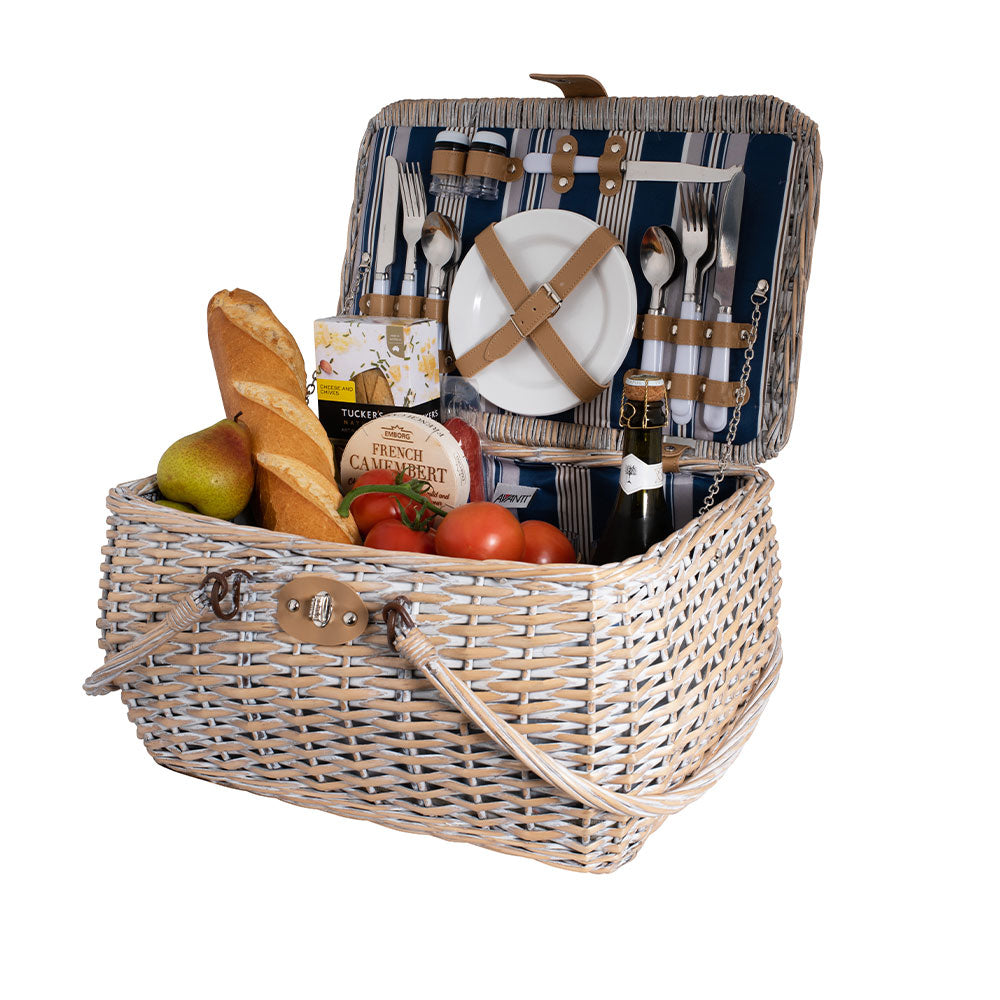 Avanti 4 Person Hampton Stripe Drop Handle Picnic Basket