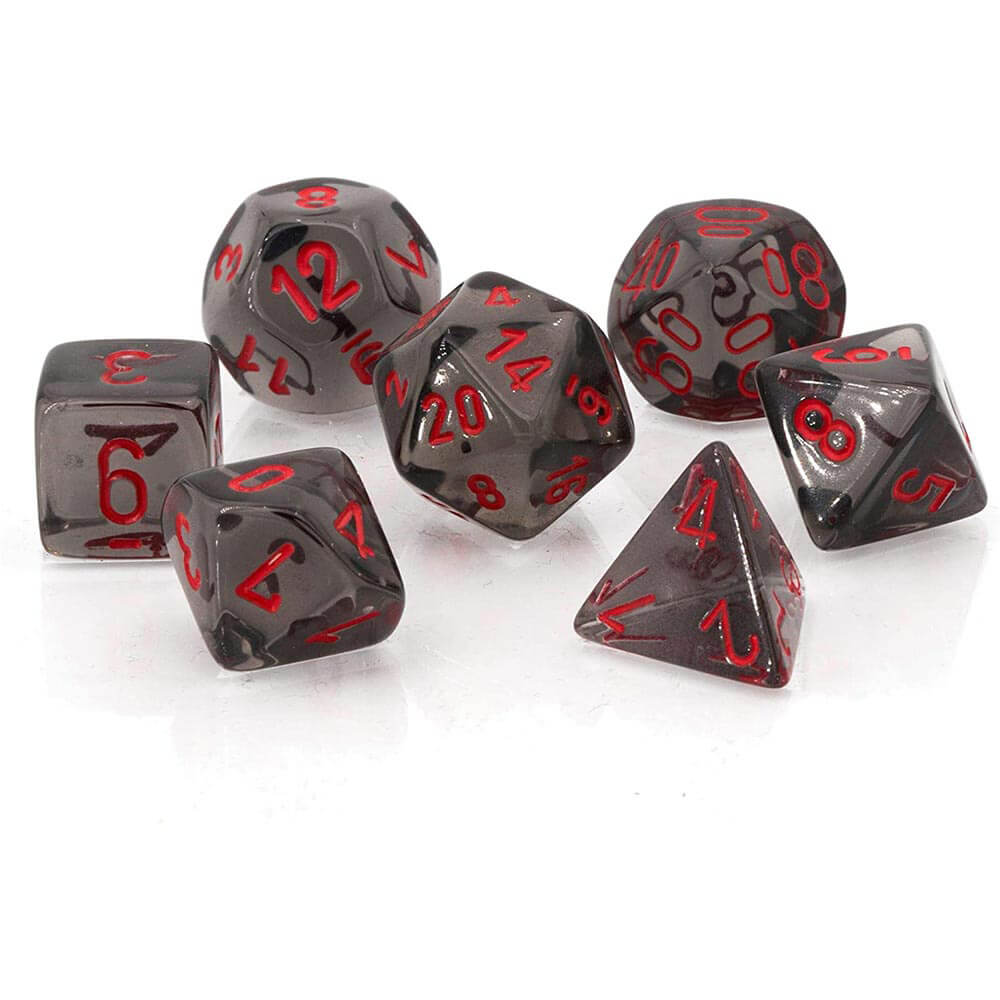 D7 die set terninger gjennomsiktig poly (7 terninger)