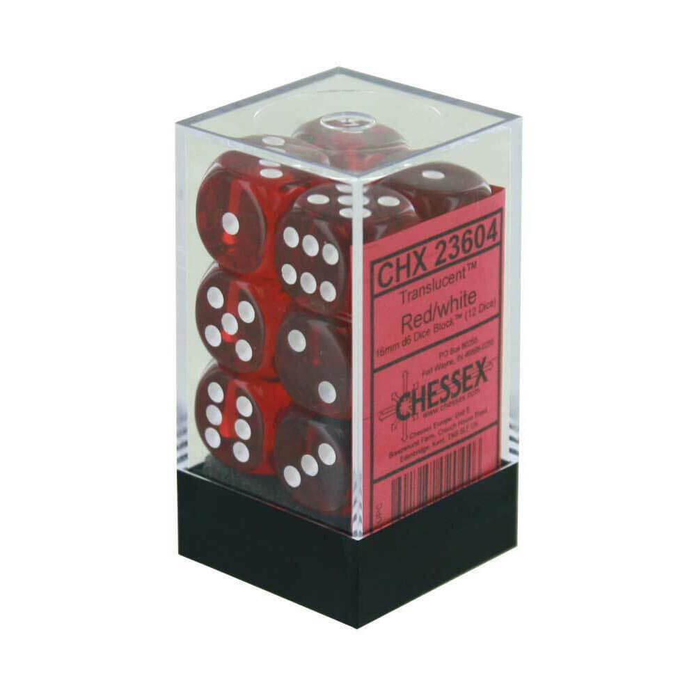 D6 Dice Translucent 16 mm (12 dés)