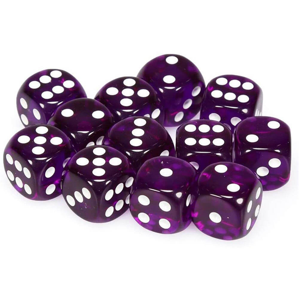 D6 Dice Translucent 16 mm (12 dés)