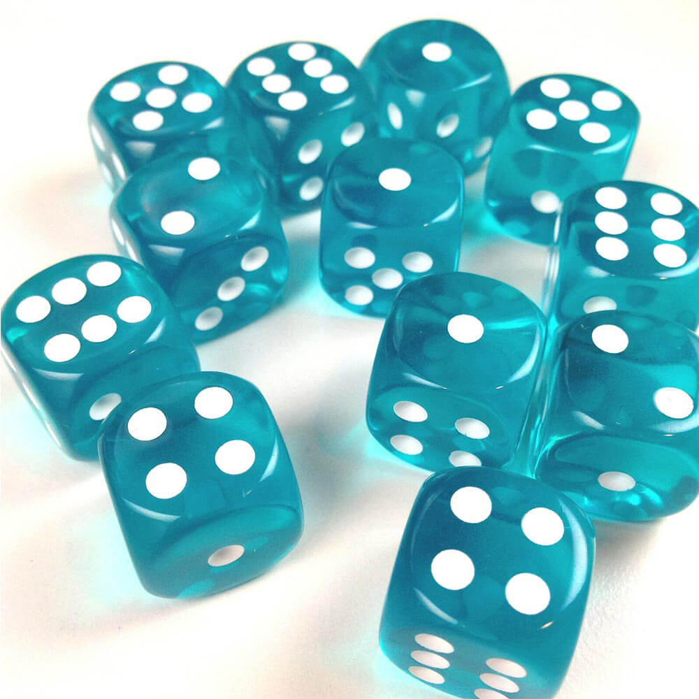 D6 Dice Translucent 16 mm (12 dés)