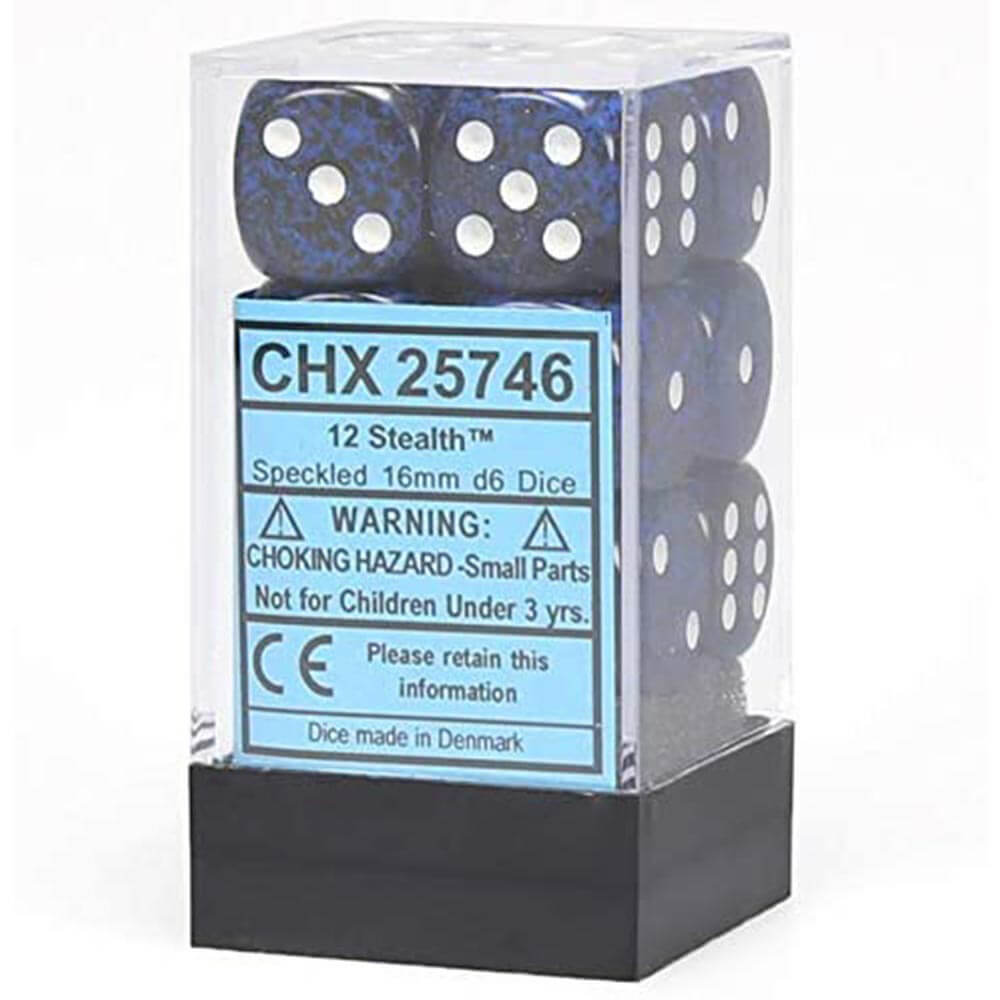 D6 Dice moucheté 16 mm (12 dés)