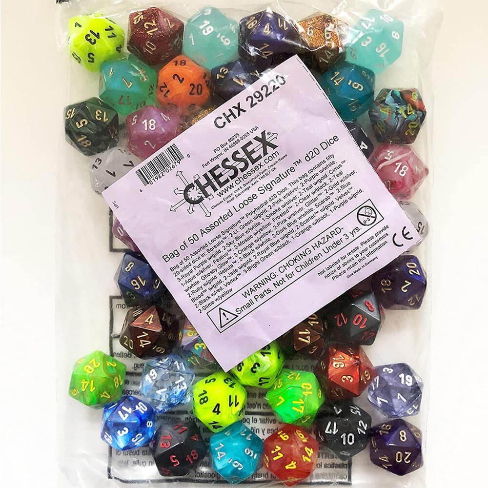 D20 terninger assortert løs polyhedral (50 terninger)