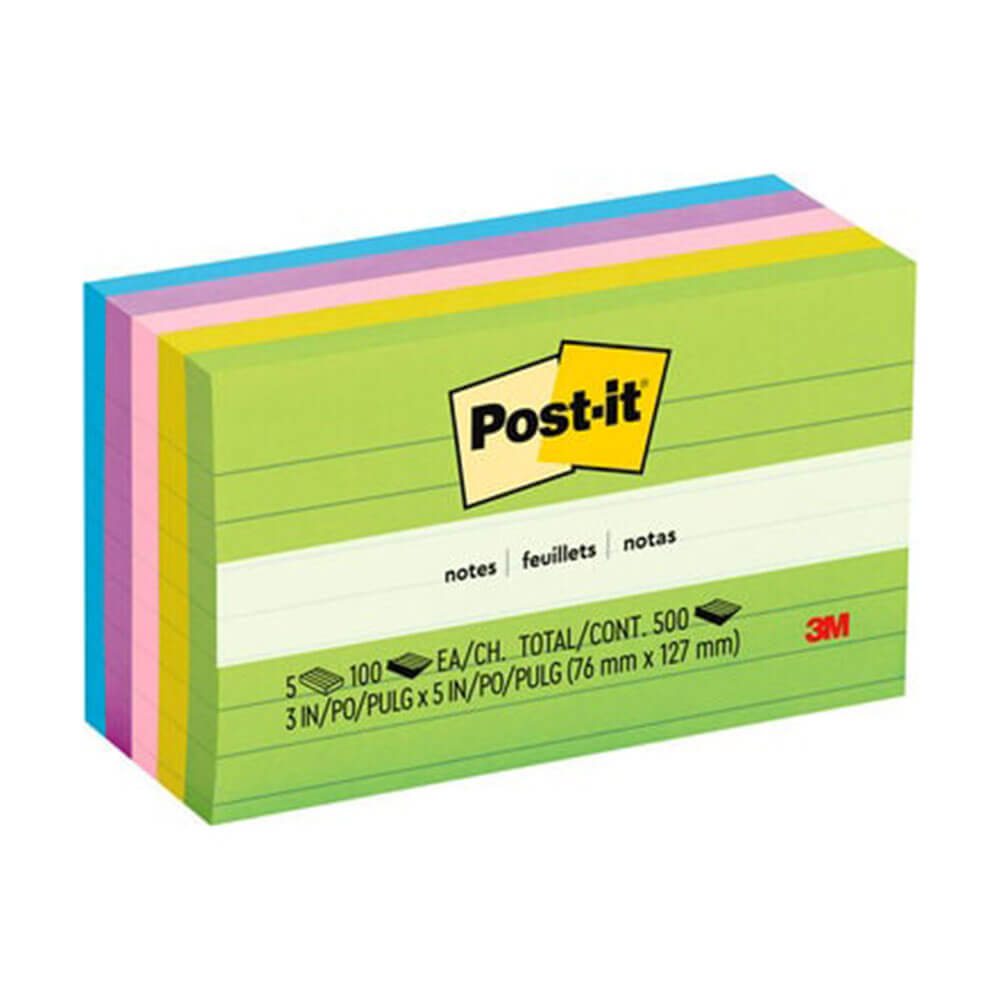 Notas post-it linhadas variadas 73x123mm (5pk)