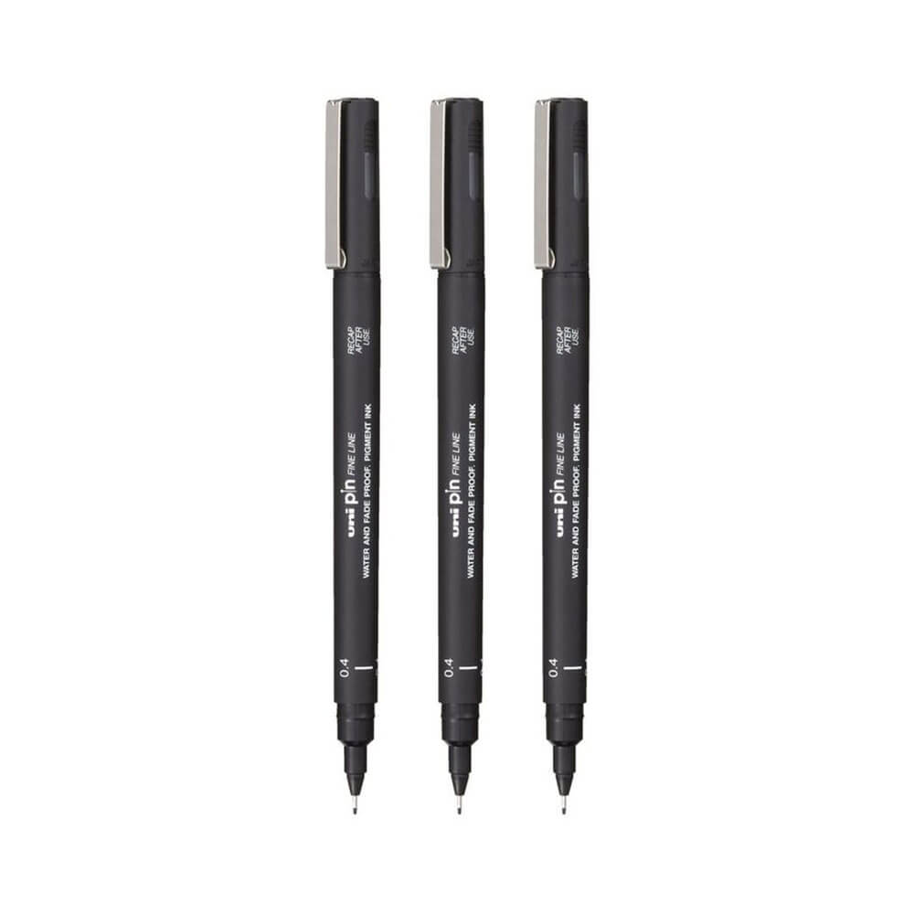 Pin uni-ball Fineliner Pen noir (portefeuille de 3)