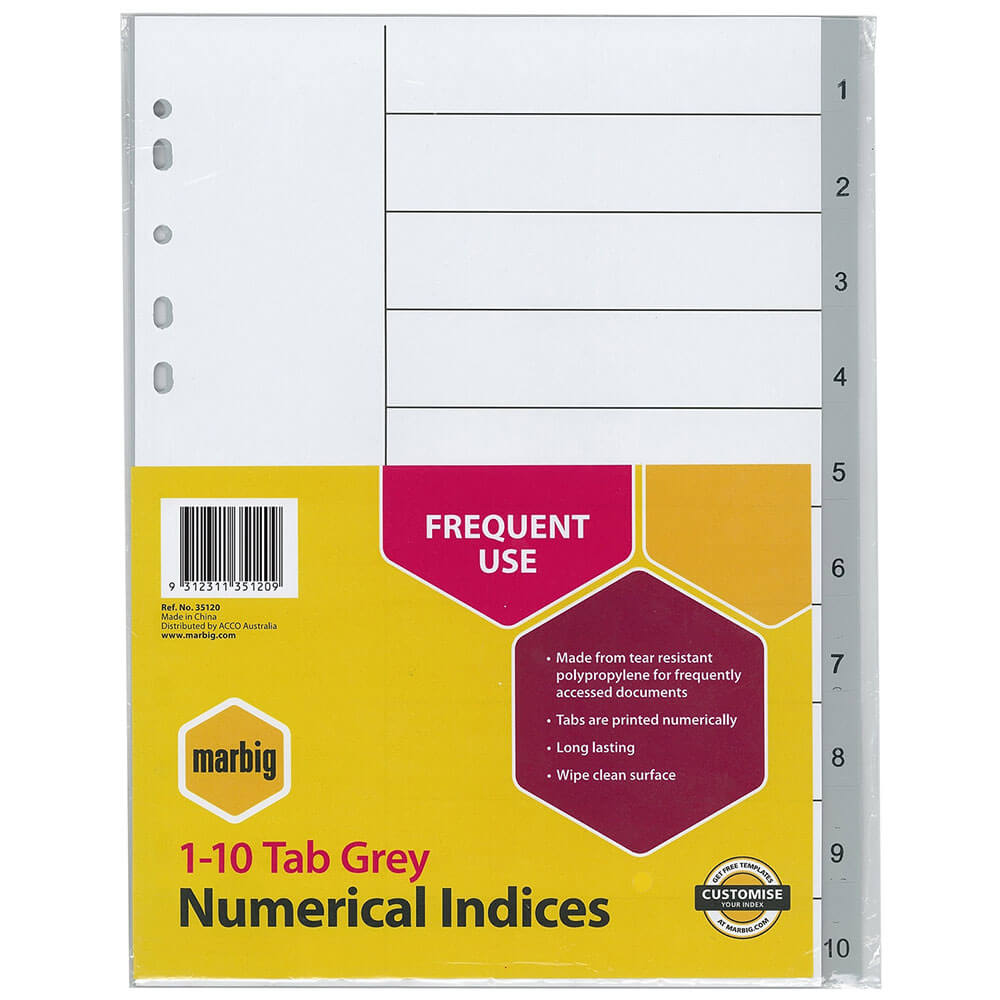 Marbig Numerical Index & Dividers A4 (Gray)