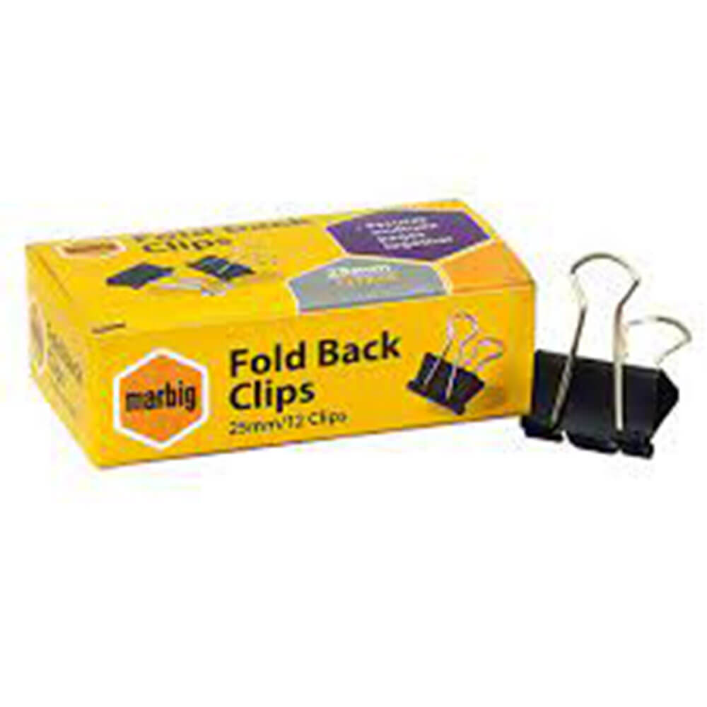 Marbig Fold Back Clips 12/Box (nero)