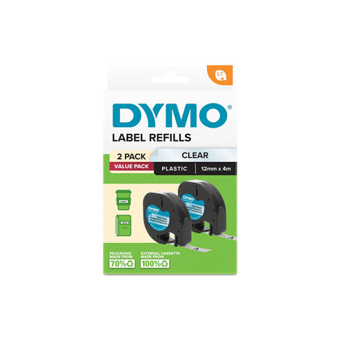 Dymo LetraTag Plastic Label Tape 12x4mm (Pack of 2)