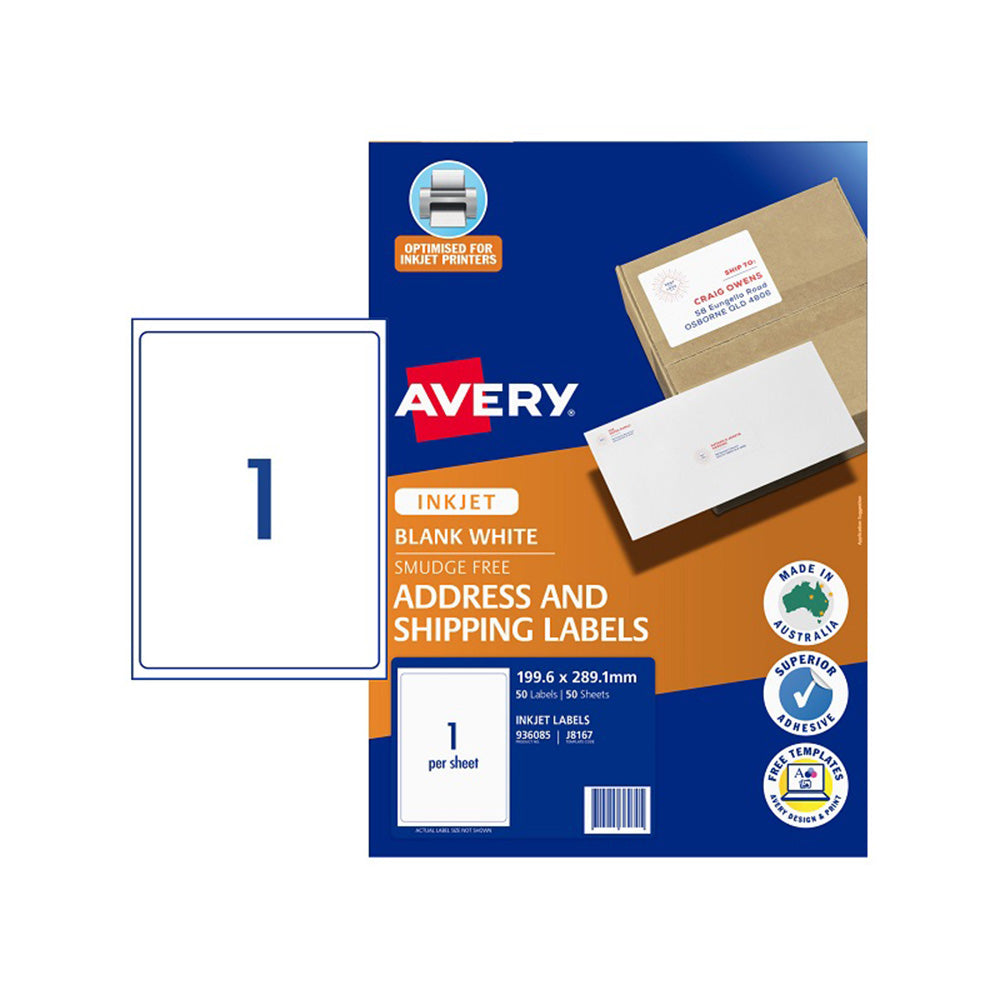 Étiquette Avery pour imprimante à jet d'encre 50pcs