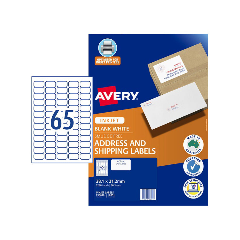 Étiquette Avery pour imprimante à jet d'encre 50pcs