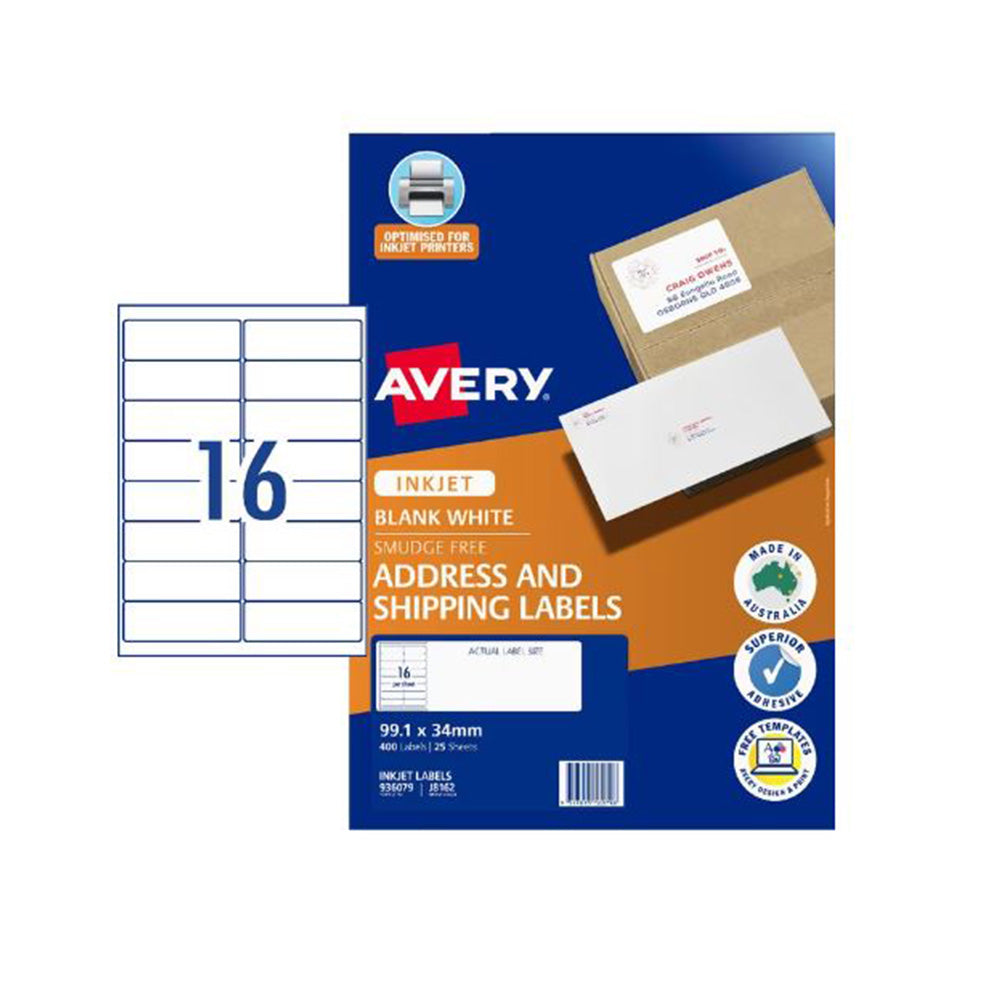 Étiquette d'adresse à jet à jet Avery 25pcs