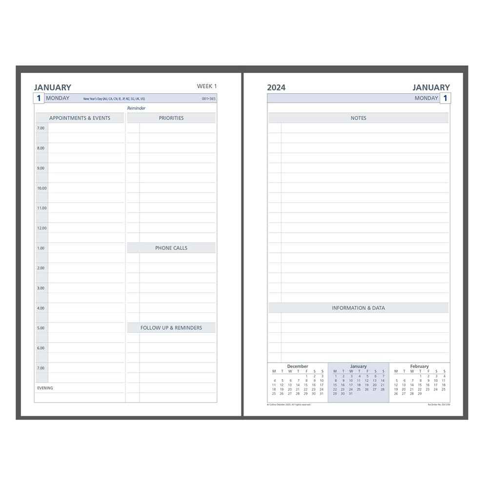 Collins Debden 7 Ring 2024 Calendar Day Planner Rebill