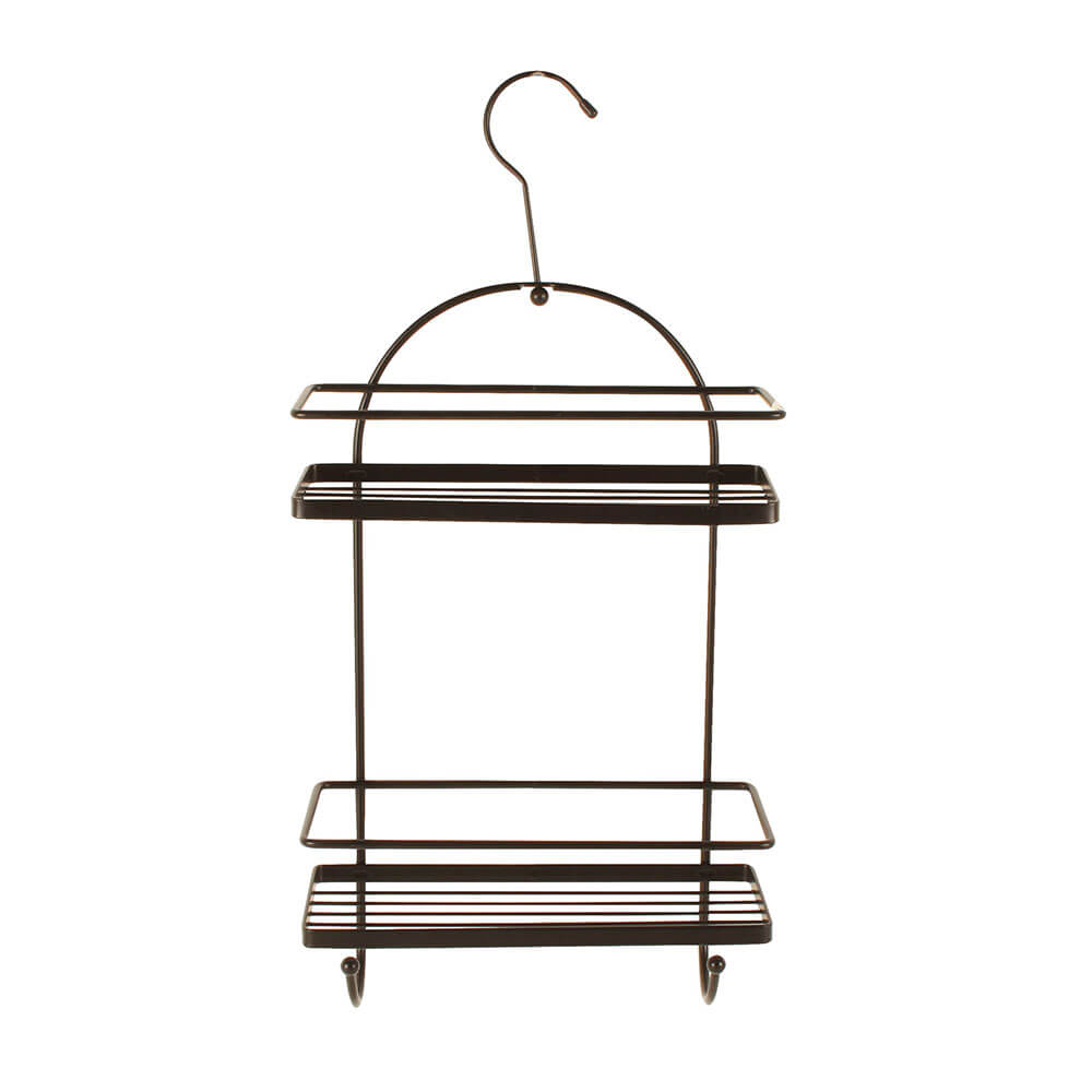 2 Shelf Modern Shower Caddy with 2 Hooks (50x23x11cm)