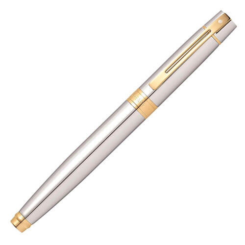 Sheaffer 300 Chrome Cap Fine Fountain Pen w/ Gold Trim