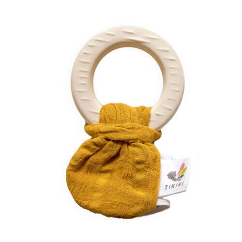 Tikiri Natural Rubber Teether with Muslin Tie