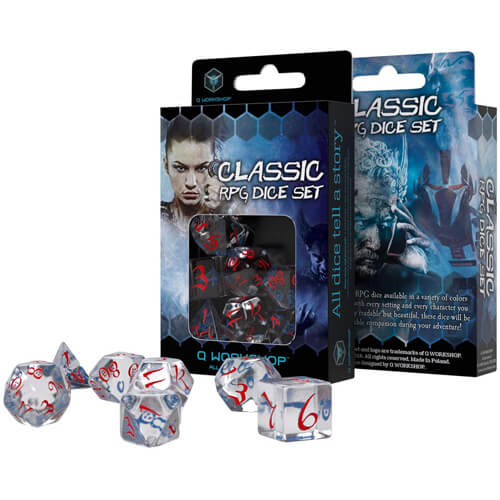 Q Workshop Classic RPG Transparent Red Elven Dice Set of 7