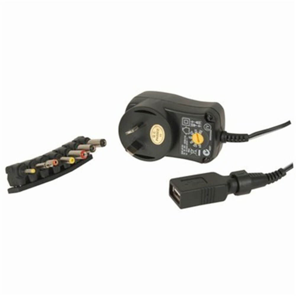 Adaptateur d'alimentation secteur avec 7 bouchons et USB (3-12VDC)