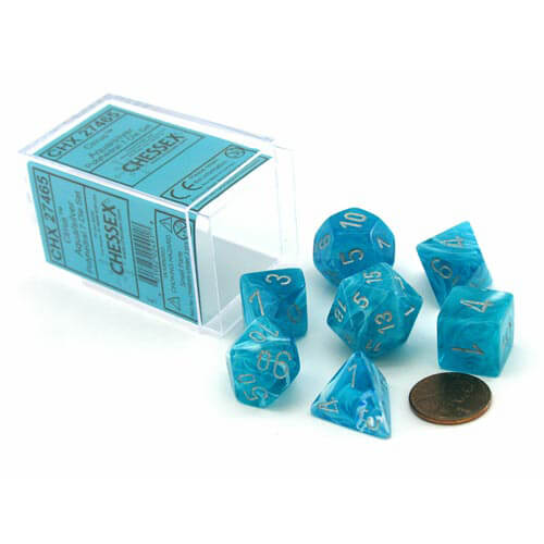 D7 Die Set Dice Cirrus Polyhedral (7 Dice/Aqua/Silver)