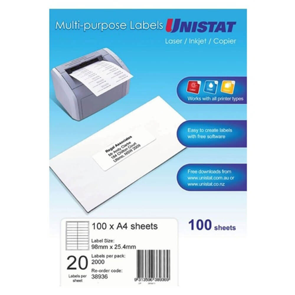 Unistat Laser/InkJet/Copiriety etykieta 100pk