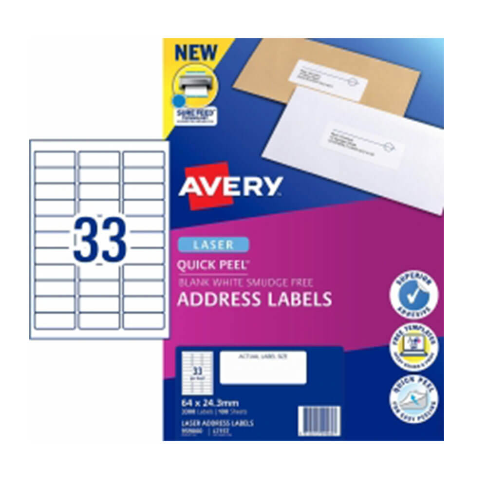 Avery laseradresse label White (100pk)