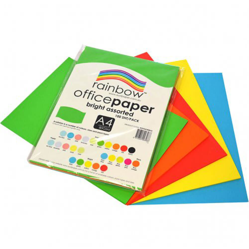 Rainbow Office Paper 100pk 80GSM (Bright Assorted)