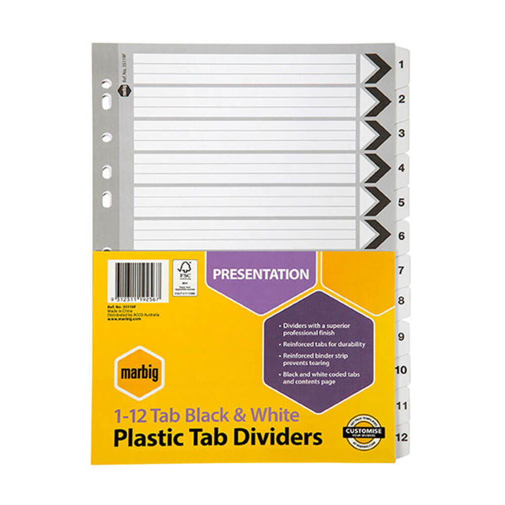 Marbig Manilla Plastic Dividers (sort / hvid)