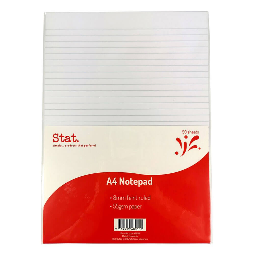 Notepad stat 8 mm a gouverné 50 feuilles A4 (blanc)